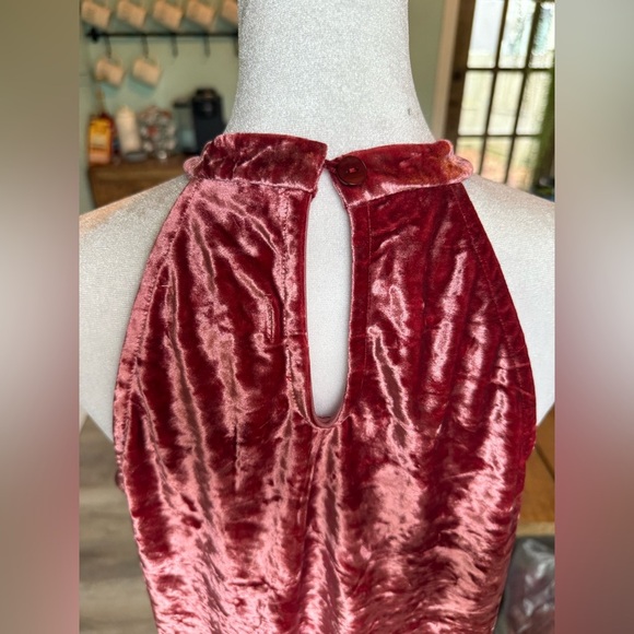 altar'd state Rose Pink Crushed Velvet Embroidered Halter Top Blouse Tunic Small - Picture 8 of 9